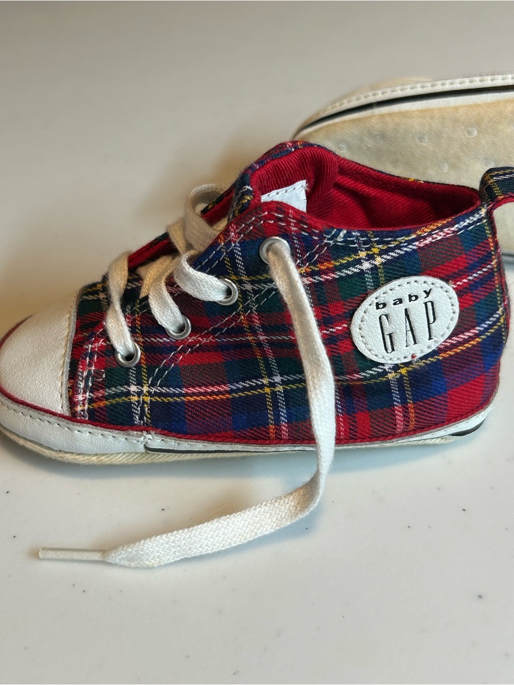 Vintage 90s Baby GAP Red Tartan Plaid high Top Soft Sole Crib Shoes